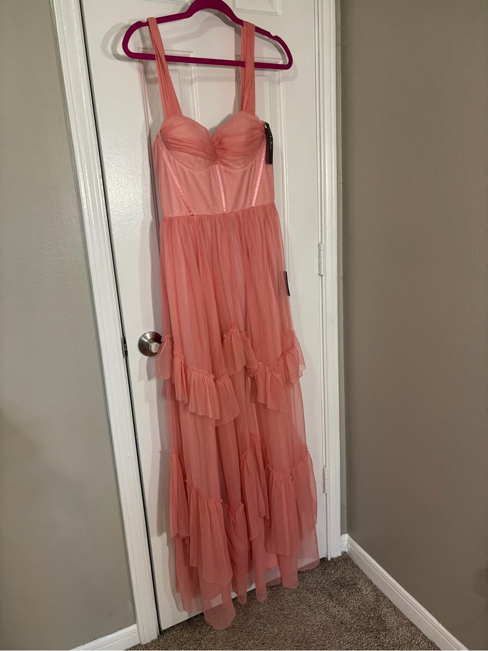 Lulu's Peach Pink Tiered Tulle Dress - Picture 1 of 7